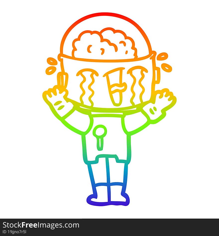 rainbow gradient line drawing cartoon crying robot