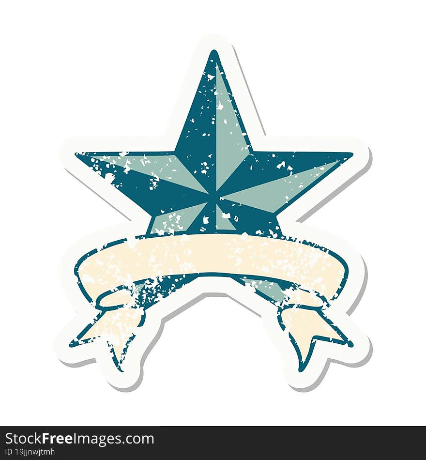 Grunge Sticker With Banner Of A Star