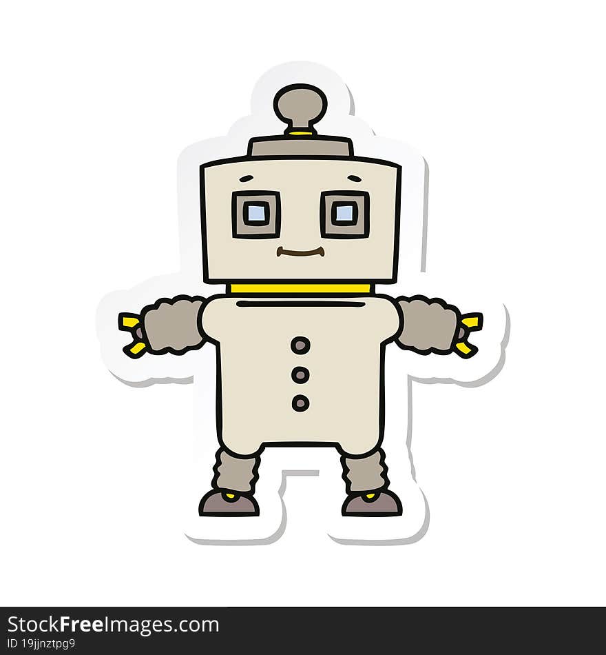 sticker of a quirky hand drawn cartoon robot