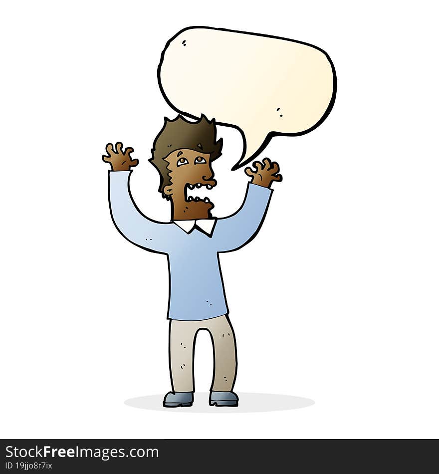 cartoon terrified man with speech bubble