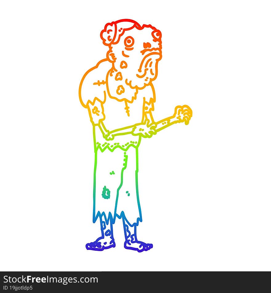 rainbow gradient line drawing cartoon zombie