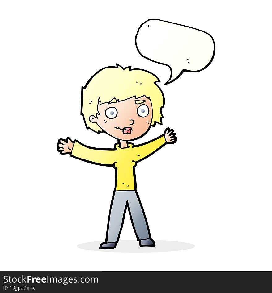 cartoon woman waving arms with speech bubble