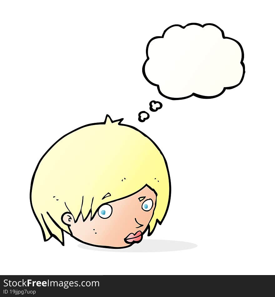 Cartoon Female Face With Raised Eyebrow With Thought Bubble