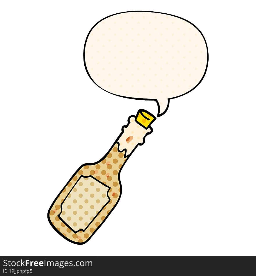 Cartoon Beer Bottle And Speech Bubble In Comic Book Style