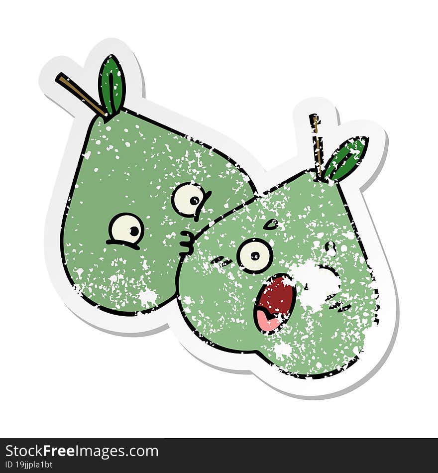 distressed sticker of a cute cartoon green pear