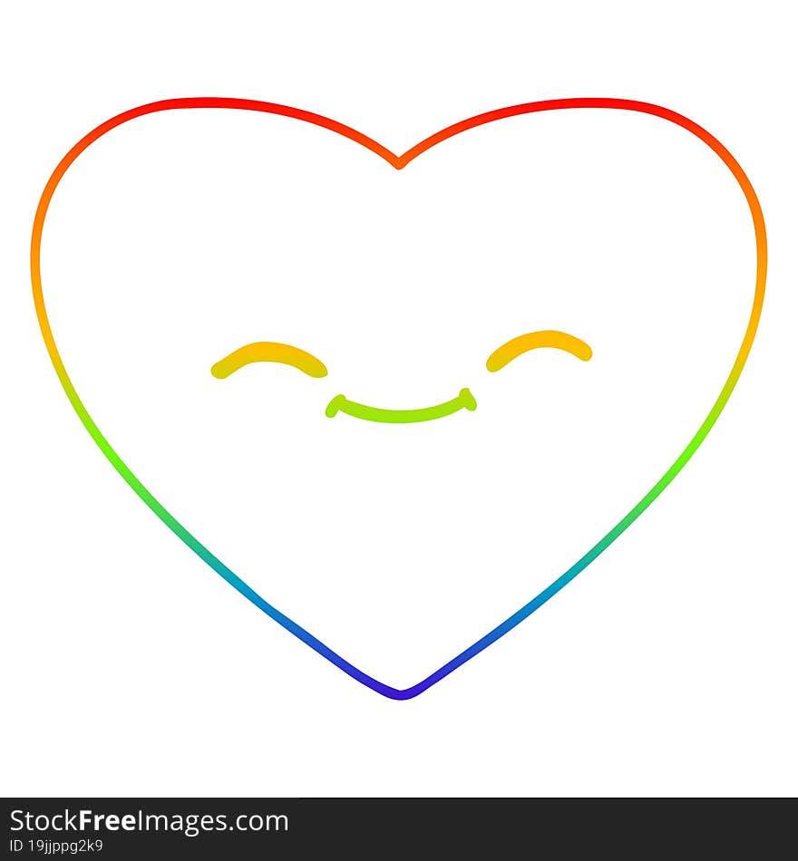 rainbow gradient line drawing of a cartoon happy love heart