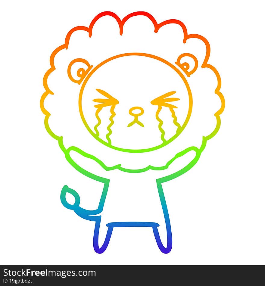 Rainbow Gradient Line Drawing Cartoon Crying Lion