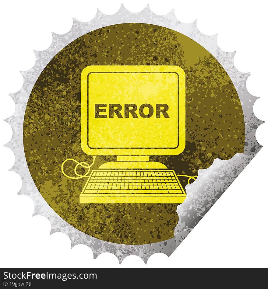 computer error vector illustration circular peeling sticker. computer error vector illustration circular peeling sticker