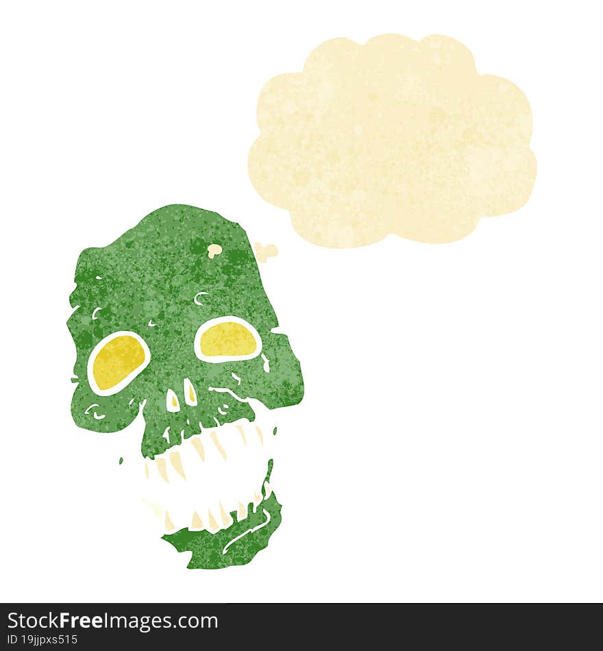 cartoon scary skull with thought bubble