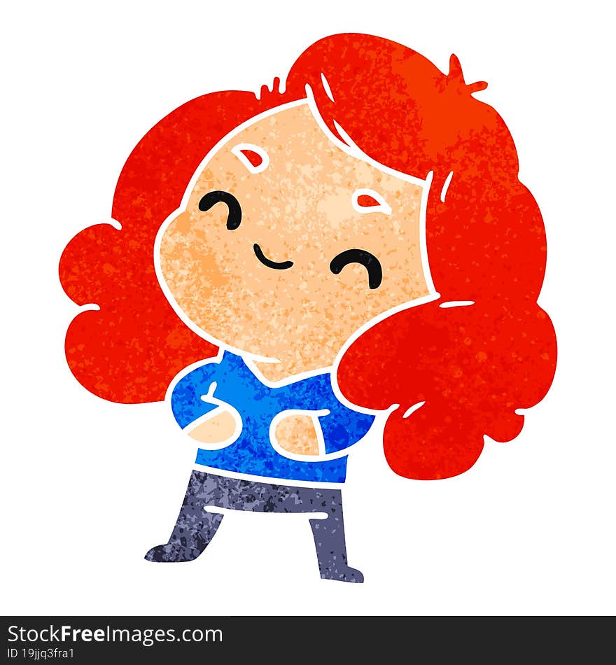 retro cartoon illustration of a cute kawaii girl. retro cartoon illustration of a cute kawaii girl