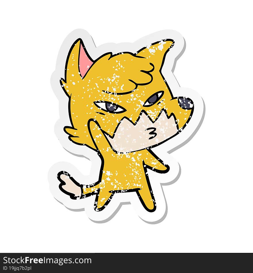 distressed sticker of a clever cartoon fox