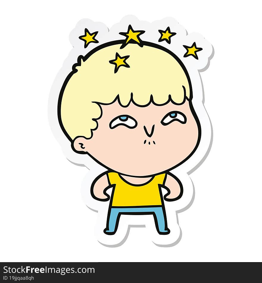 sticker of a cartoon amazed boy