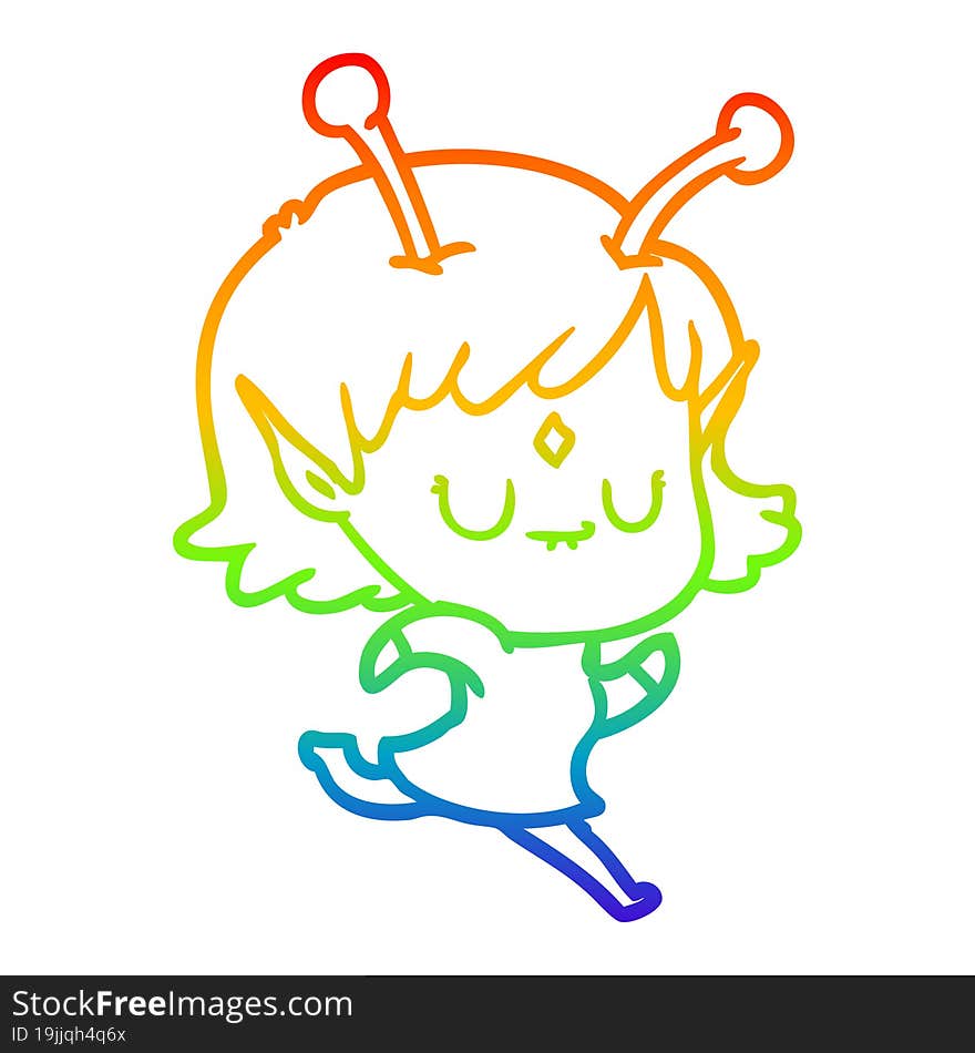 rainbow gradient line drawing of a cartoon alien girl