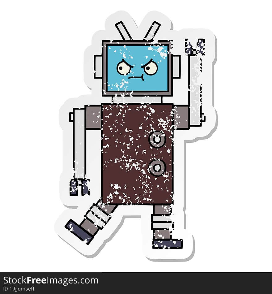 Distressed Sticker Of A Cute Cartoon Robot