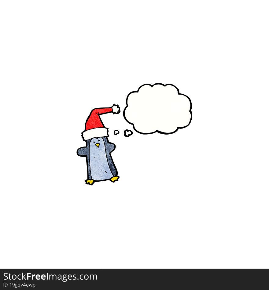 cartoon penguin with thought bubble