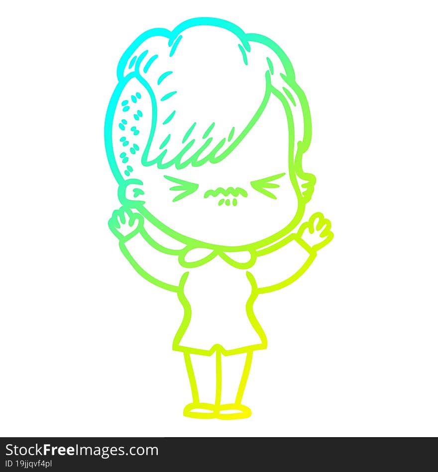 cold gradient line drawing cartoon annoyed hipster girl