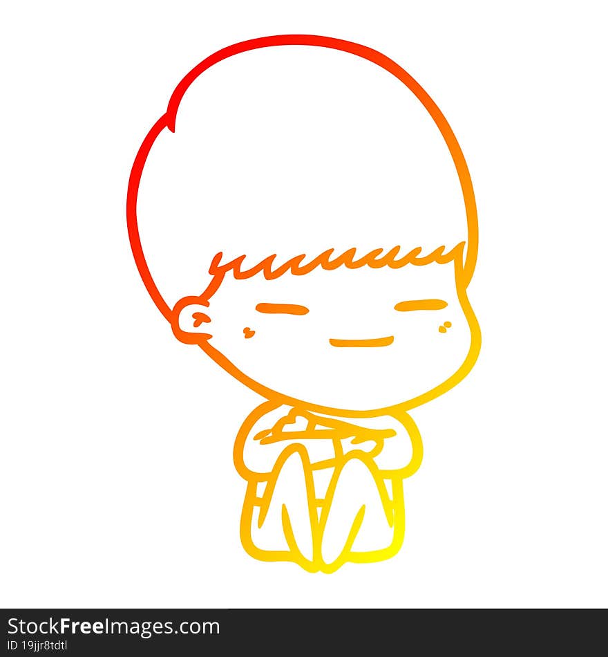 Warm Gradient Line Drawing Cartoon Smug Boy