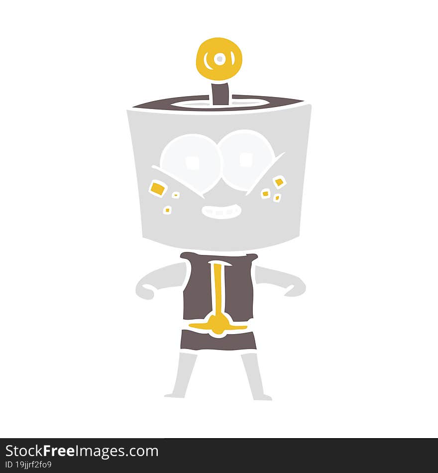 Happy Flat Color Style Cartoon Robot