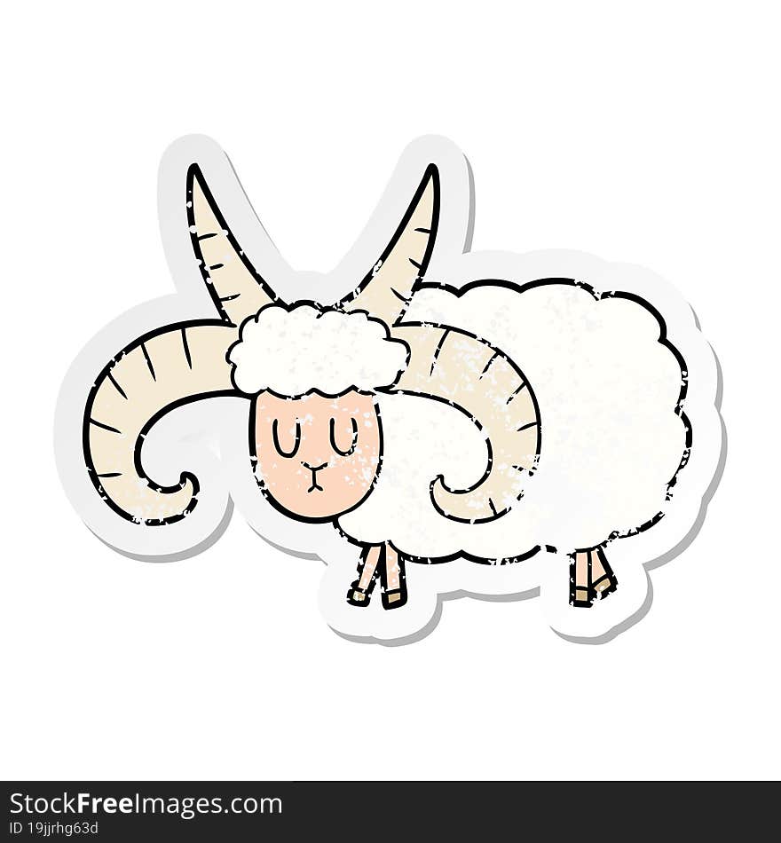 distressed sticker of a cartoon long horned ram