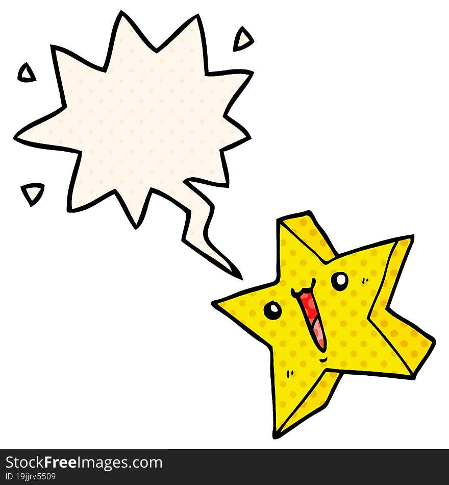 Cartoon Happy Star And Speech Bubble In Comic Book Style