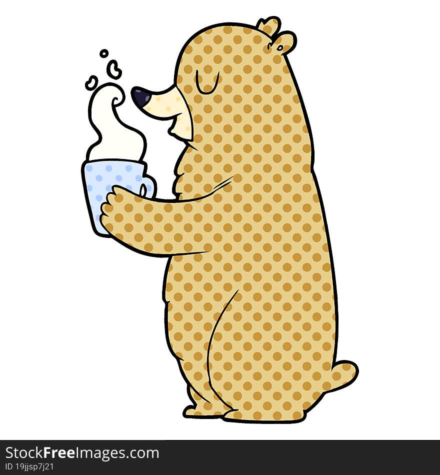 cartoon bear with hot drink. cartoon bear with hot drink