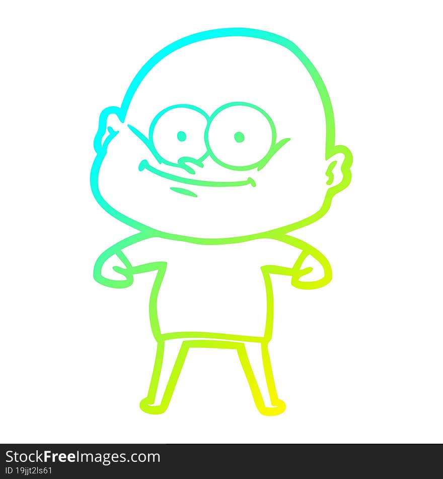 Cold Gradient Line Drawing Cartoon Bald Man Staring