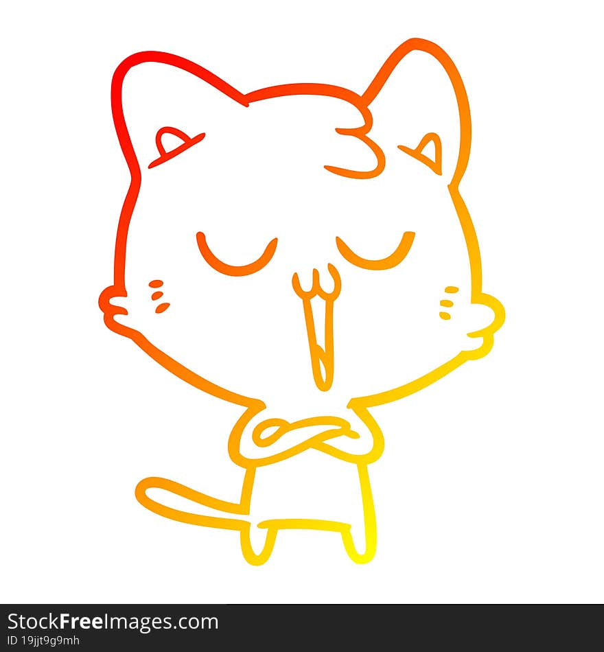 warm gradient line drawing cartoon cat singing