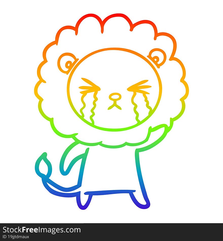 rainbow gradient line drawing cartoon crying lion