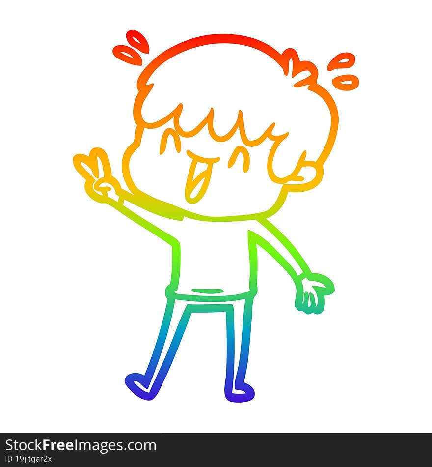 rainbow gradient line drawing of a cartoon laughing boy