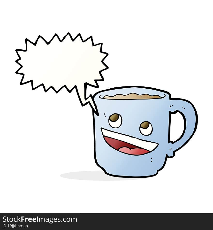 cartoon coffee mug with speech bubble