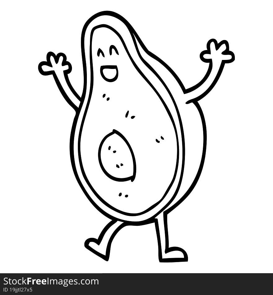 line drawing cartoon dancing avocado