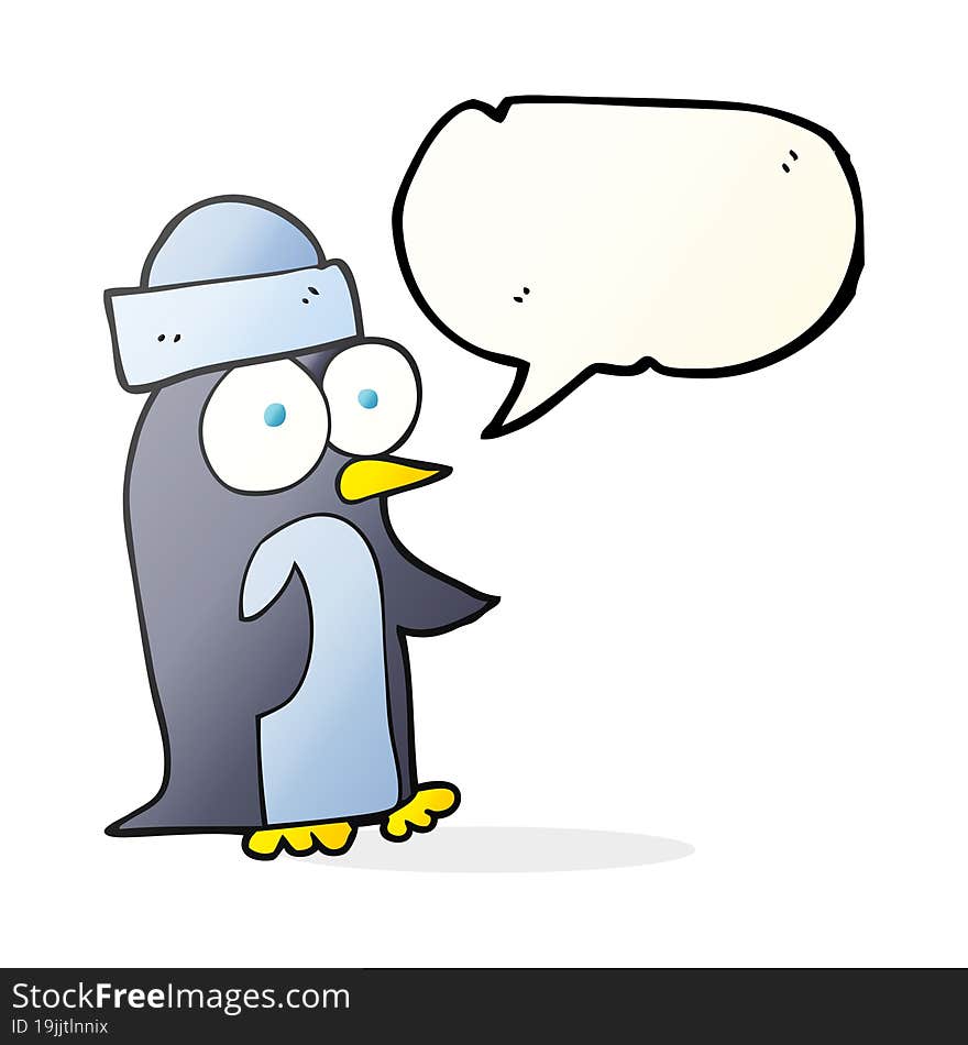 freehand drawn speech bubble cartoon penguin