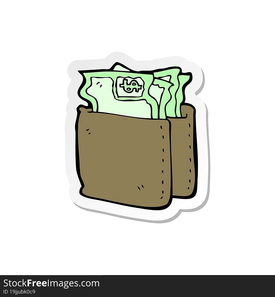 sticker of a cartoon wallet full of cash