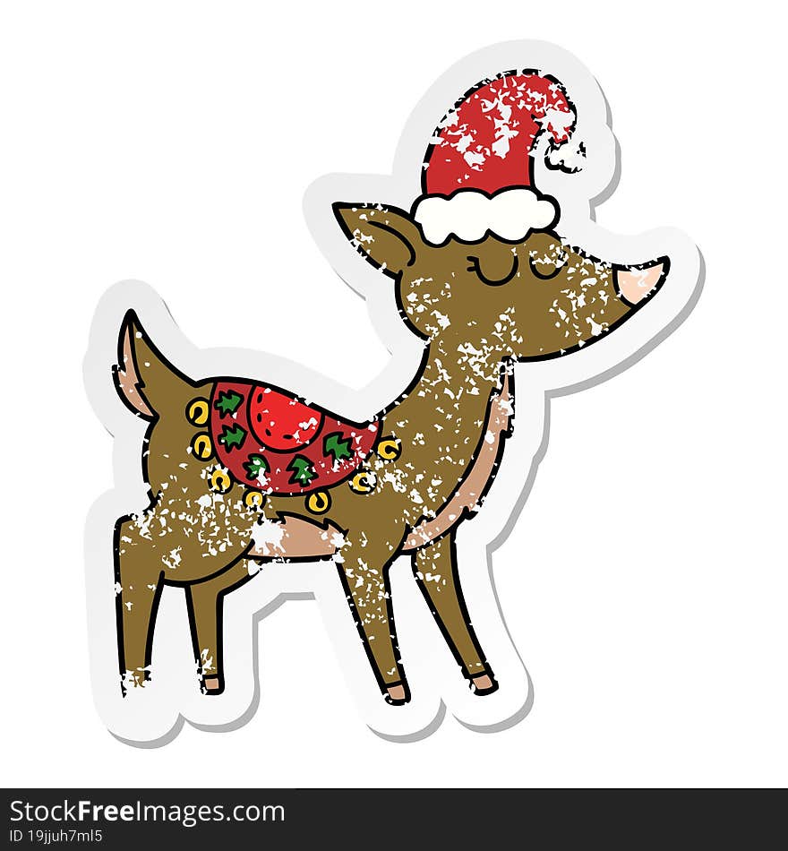 Distressed Sticker Of A Cartoon Reindeer