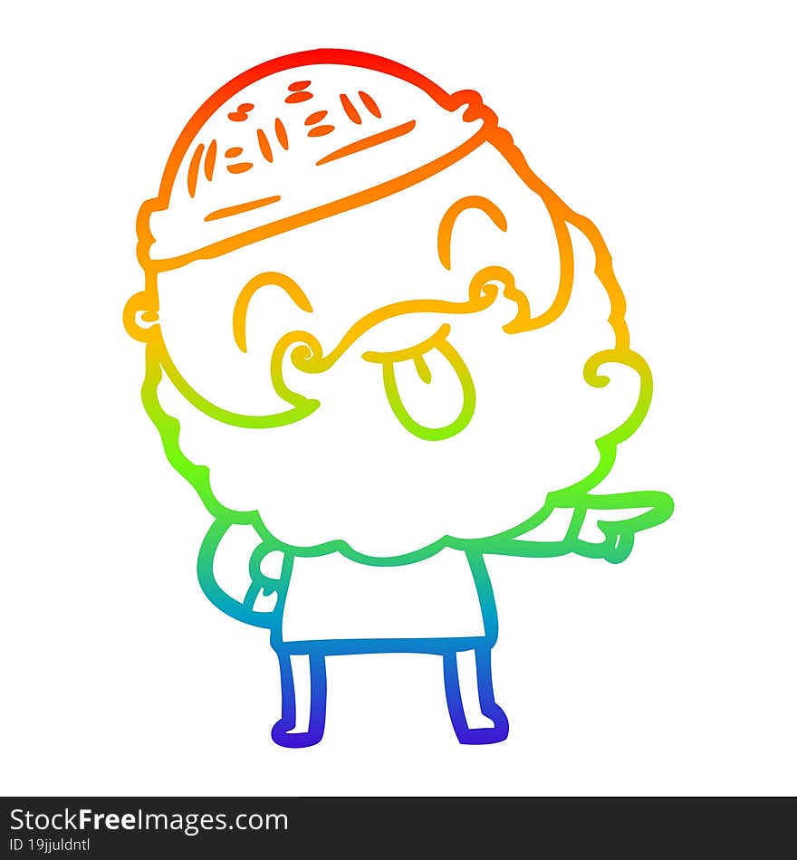 rainbow gradient line drawing man with beard sticking out tongue