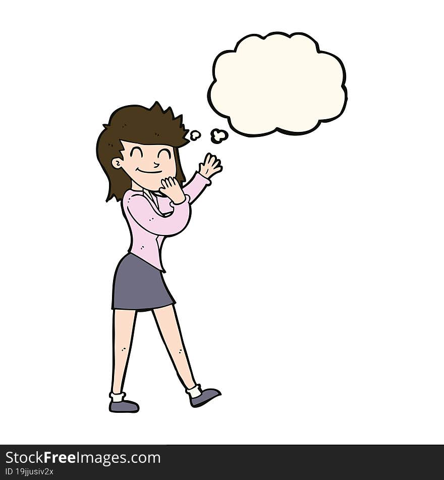 Cartoon Happy Businesswoman With Thought Bubble