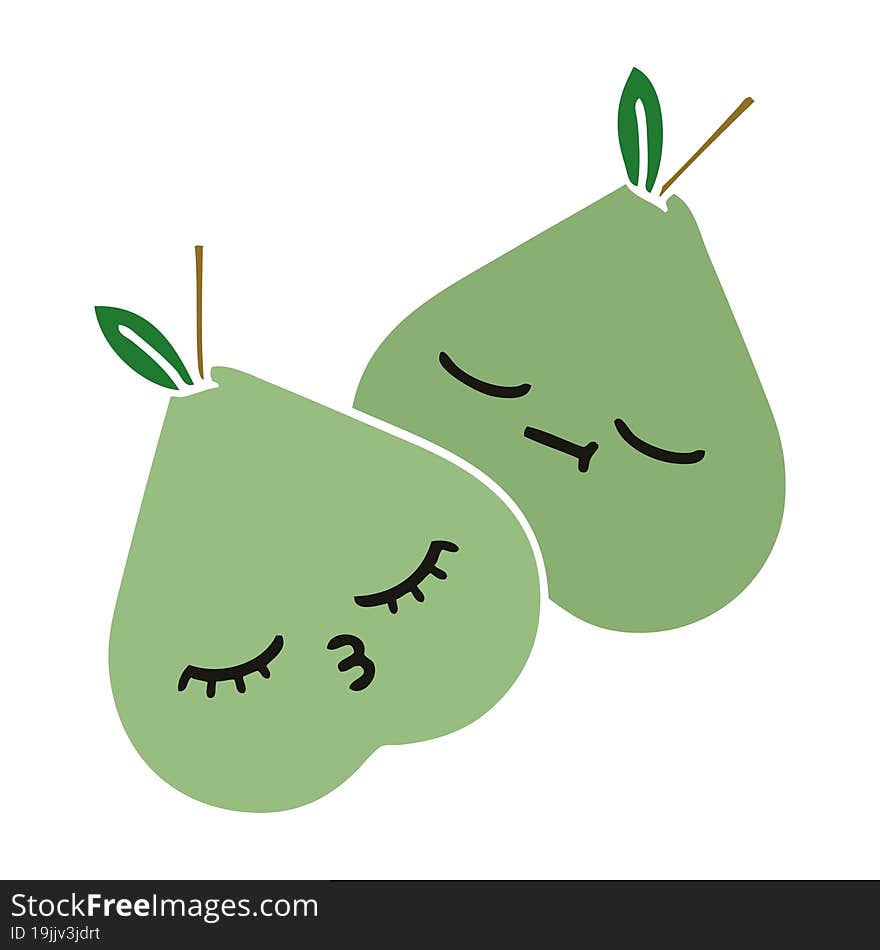 flat color retro cartoon of a green pear