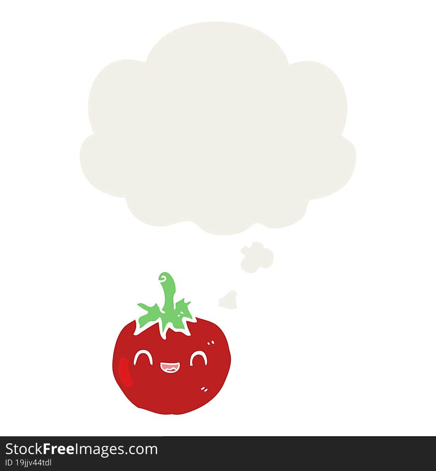 cute cartoon tomato and thought bubble in retro style