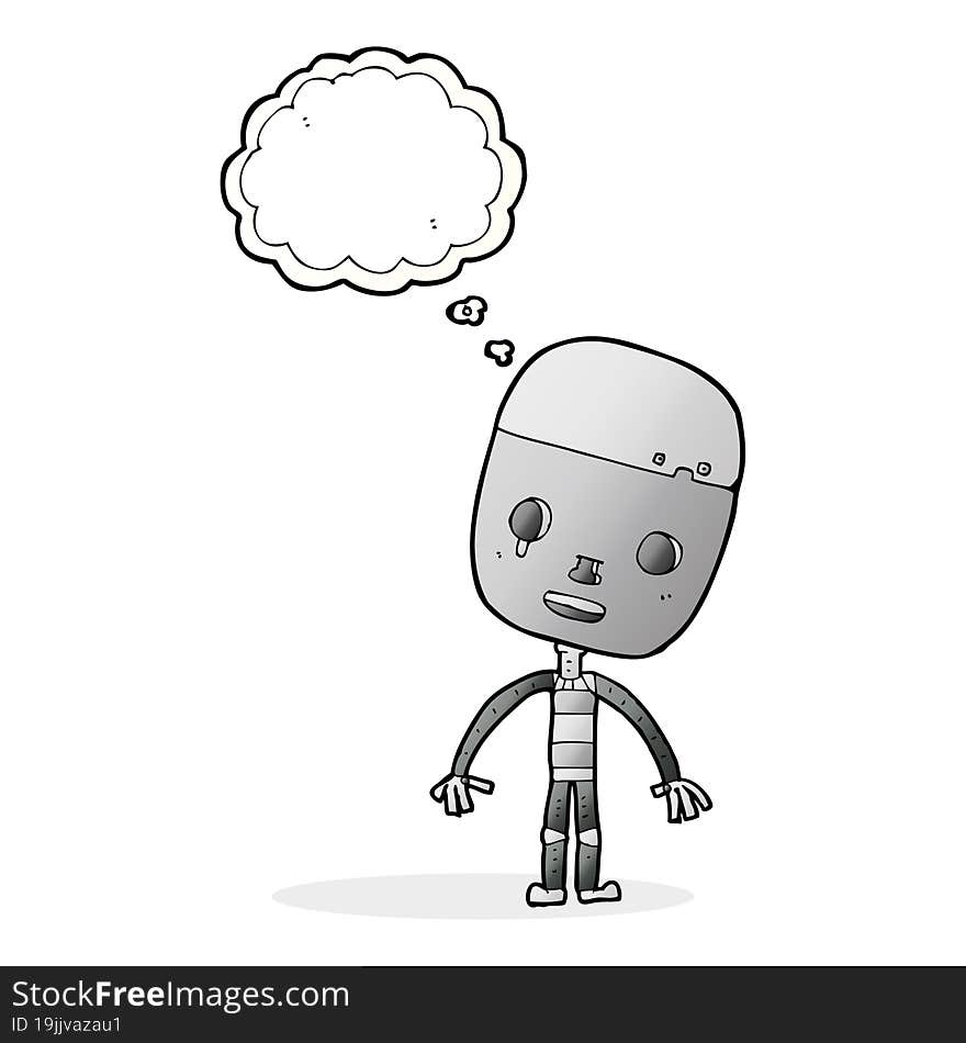 cartoon sad robot with thought bubble