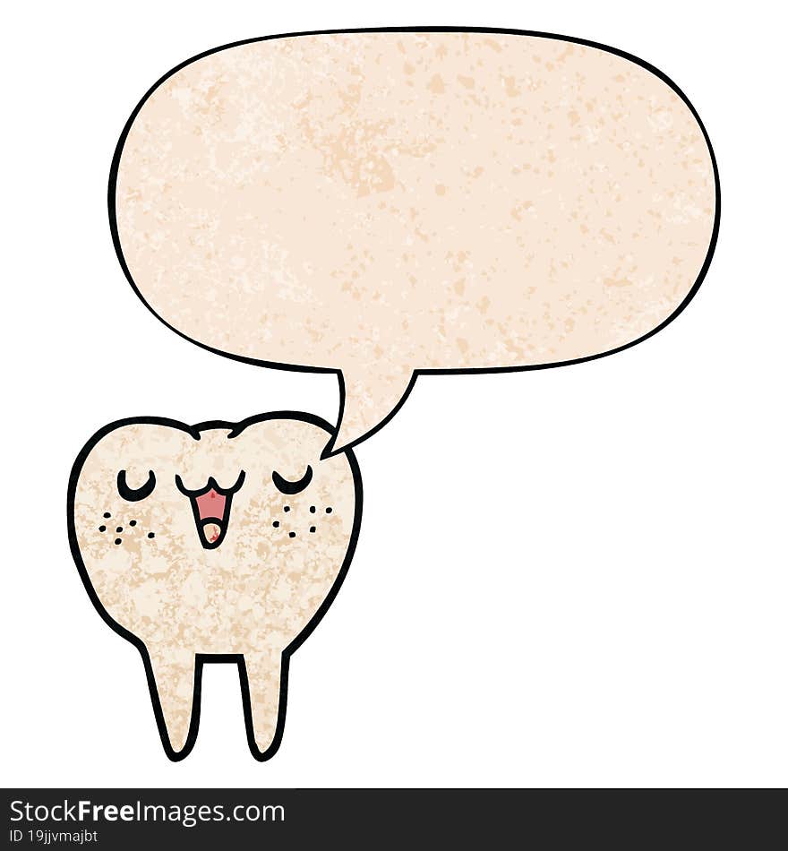 Cartoon Tooth And Speech Bubble In Retro Texture Style