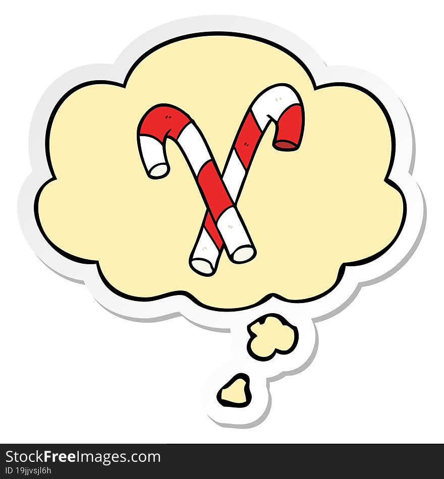 Cartoon Candy Canes And Thought Bubble As A Printed Sticker