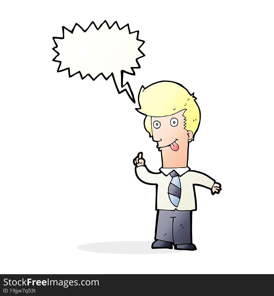 Cartoon Office Man With Crazy Idea With Speech Bubble