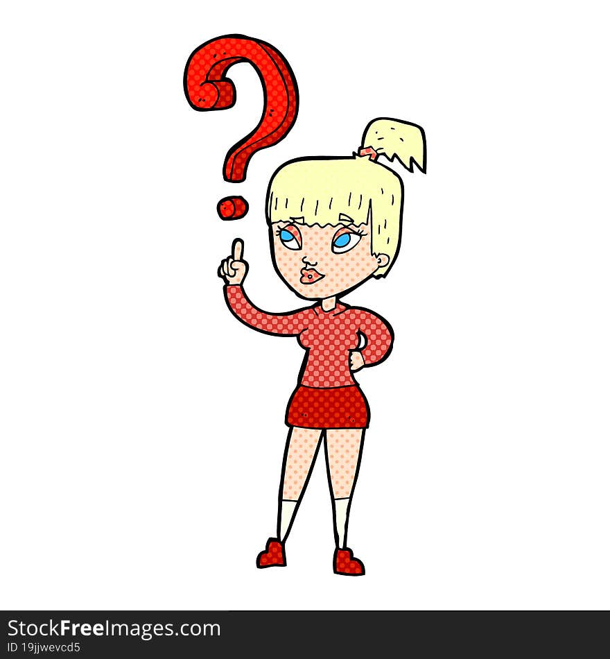 cartoon woman asking an interesting question. cartoon woman asking an interesting question