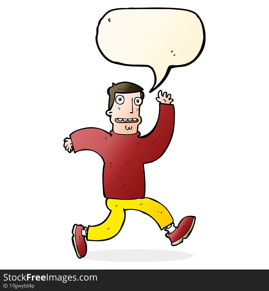 cartoon terrified man with speech bubble