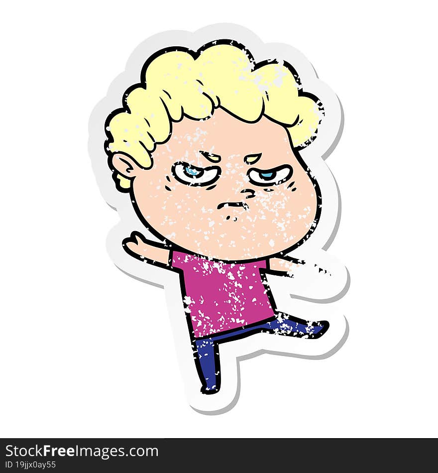 distressed sticker of a cartoon angry man