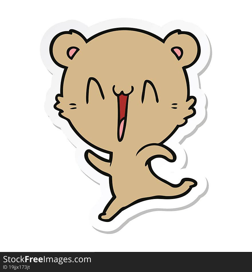 sticker of a happy bear running cartoon