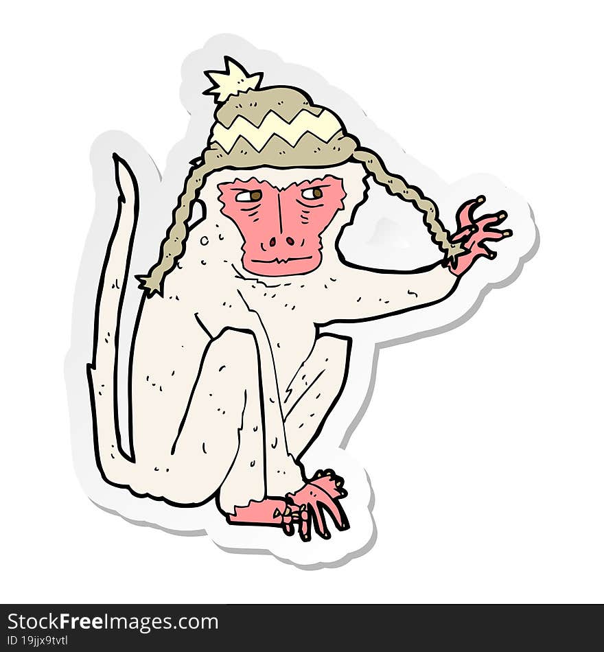 Sticker Of A Cartoon Monkey Wearing Hat