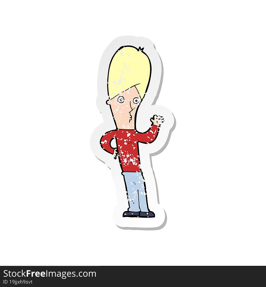 retro distressed sticker of a cartoon man waving