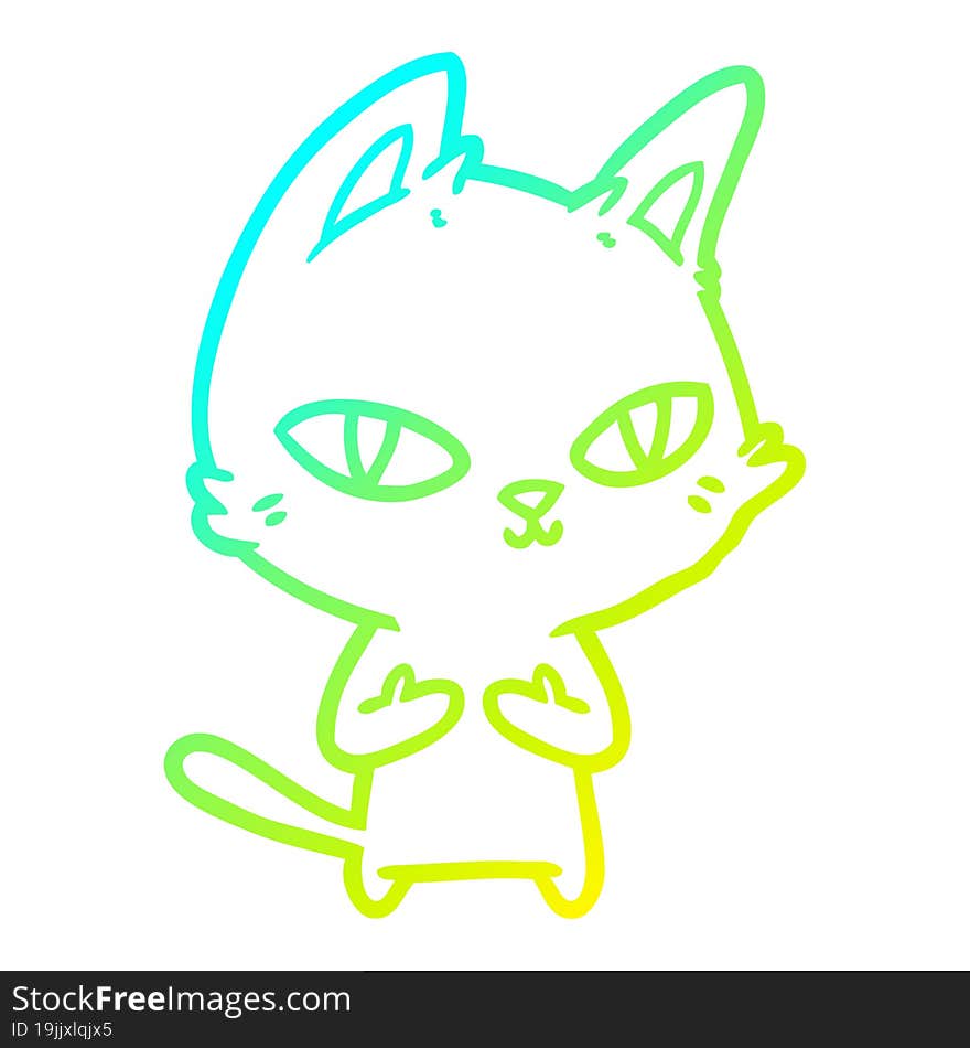 Cold Gradient Line Drawing Cartoon Cat Staring