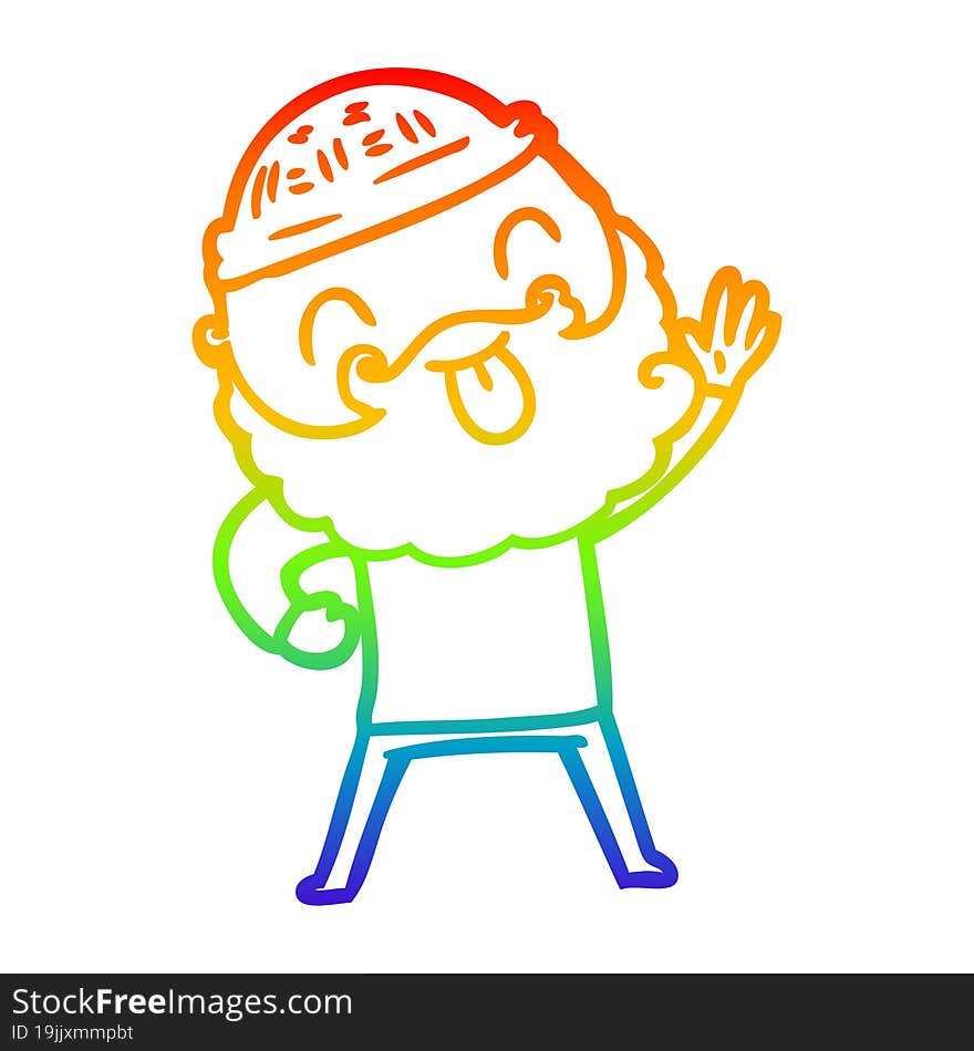 rainbow gradient line drawing man with beard sticking out tongue